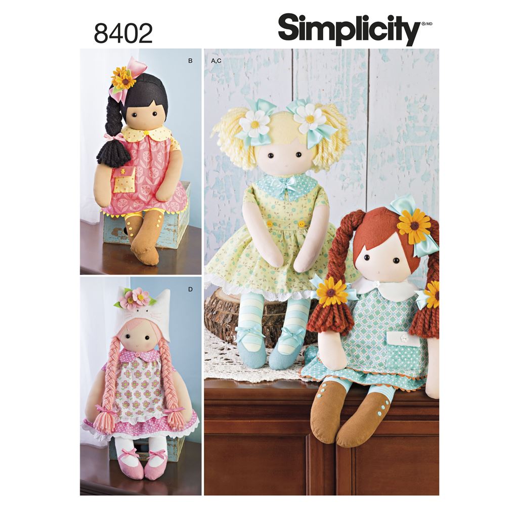 Simplicity Pattern 8402 23 Stuffed Dolls With Clothes Image 1 From Patternsandplains.com