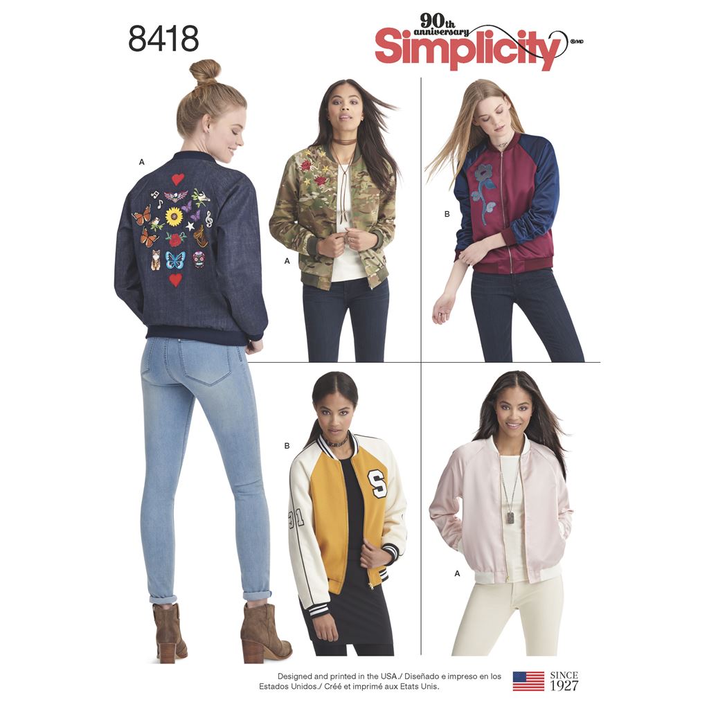 Simplicity Pattern 8418 Womens Lined Bomber Jacket with Fabric and Trim Variations Image 1 From Patternsandplains.com
