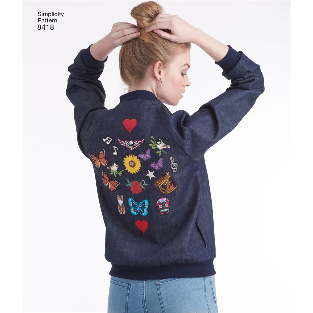 Simplicity Pattern 8418 Womens Lined Bomber Jacket with Fabric and Trim Variations Image 1 From Patternsandplains.com