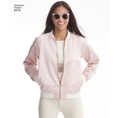 Simplicity Pattern 8418 Womens Lined Bomber Jacket with Fabric and Trim Variations Image 1 From Patternsandplains.com