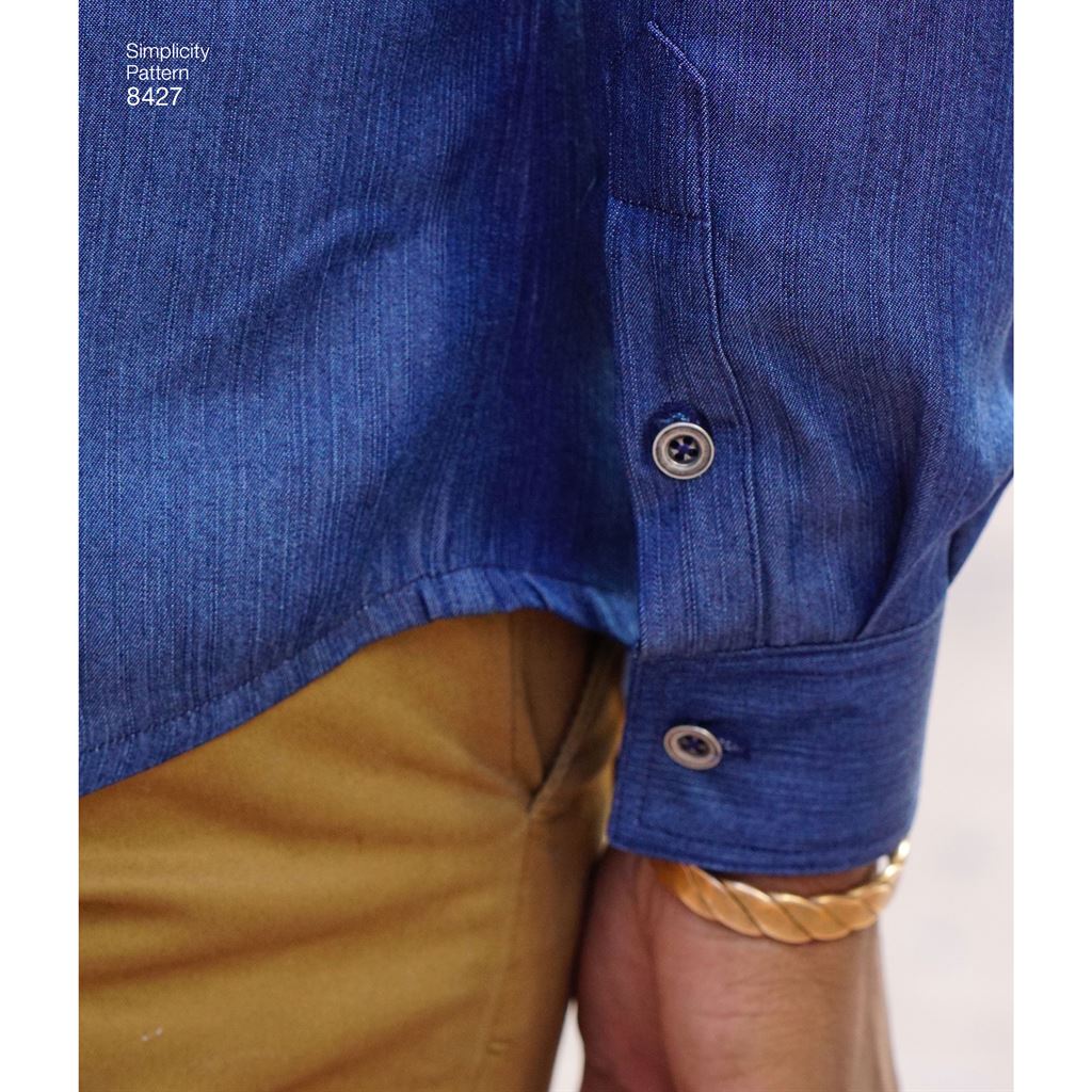 Simplicity Pattern 8427 Mens Fitted Shirt with Collar and Cuff Variations by Mimi G Image 1 From Patternsandplains.com