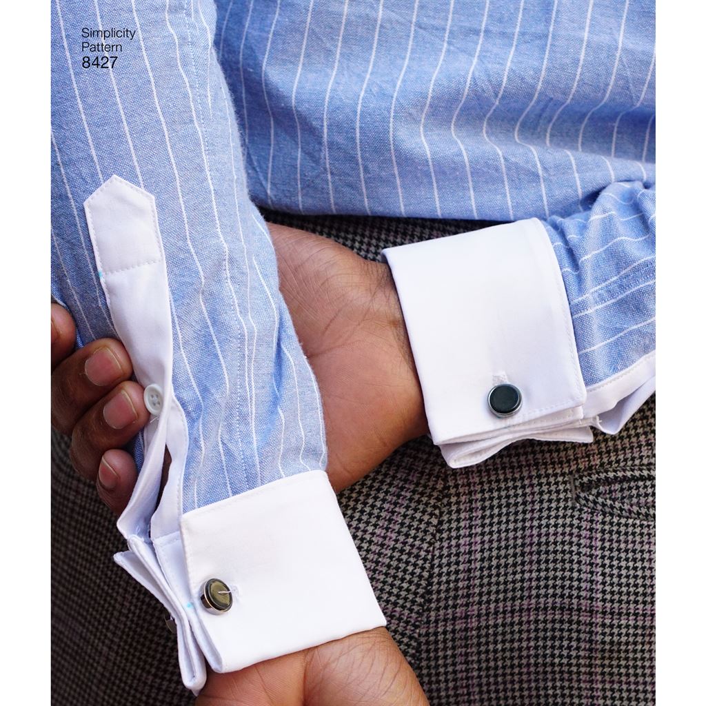 Simplicity Pattern 8427 Mens Fitted Shirt with Collar and Cuff Variations by Mimi G Image 1 From Patternsandplains.com