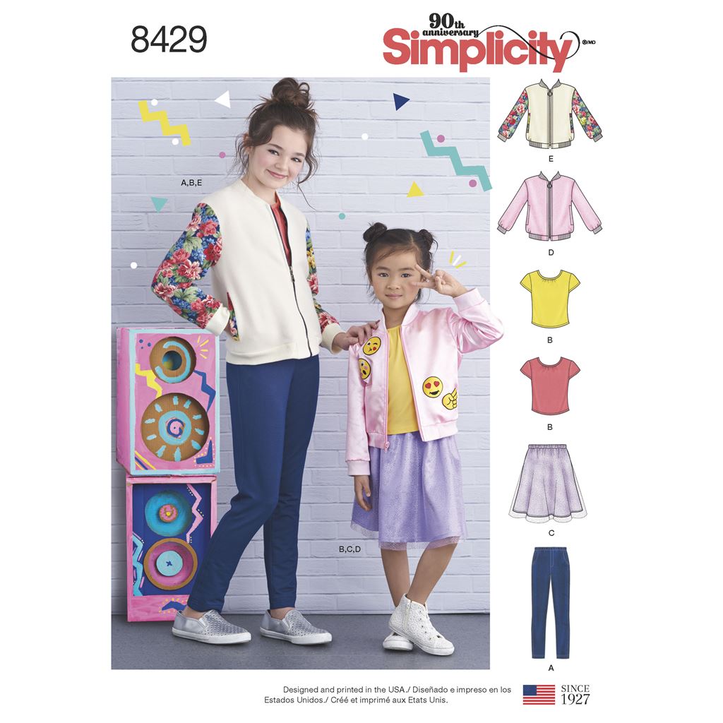 Simplicity Pattern 8429 Childs and Girls Bomber Jacket Skirt Leggings and Top Image 1 From Patternsandplains.com