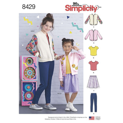 Simplicity Pattern 8429 Childs and Girls Bomber Jacket Skirt Leggings and Top Image 1 From Patternsandplains.com