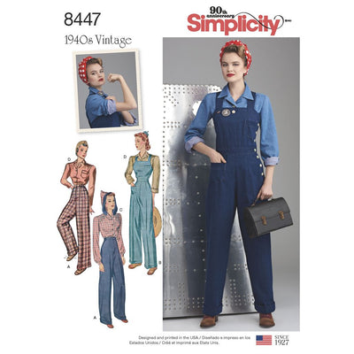 Simplicity Pattern 8447 Womens Vintage Trousers Overalls and Blouses Image 1 From Patternsandplains.com