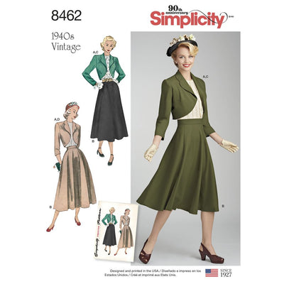 Simplicity Pattern 8462 Womens Vintage Blouse Skirt and Lined Bolero Image 1 From Patternsandplains.com