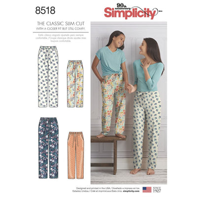 Simplicity Pattern 8518 Girls and Misses Slim Fit Lounge Trousers Image 1 From Patternsandplains.com