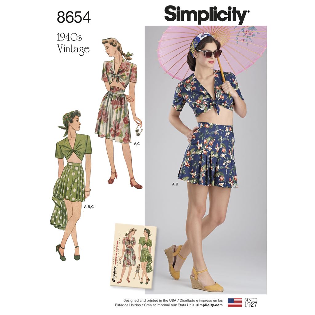 Simplicity Pattern 8654 Womens Vintage Skirt Shorts and Tie Top Image 1 From Patternsandplains.com