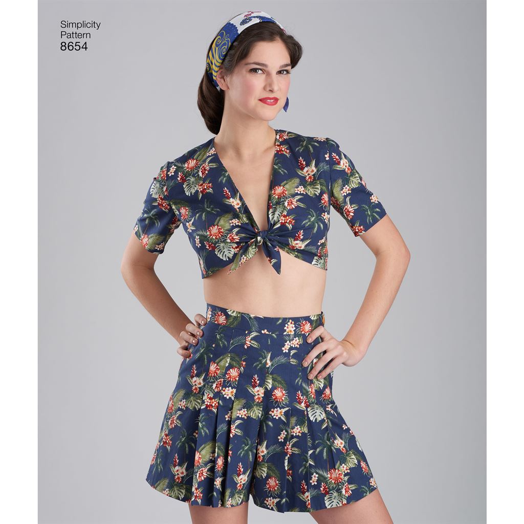 Simplicity Pattern 8654 Womens Vintage Skirt Shorts and Tie Top Image 1 From Patternsandplains.com