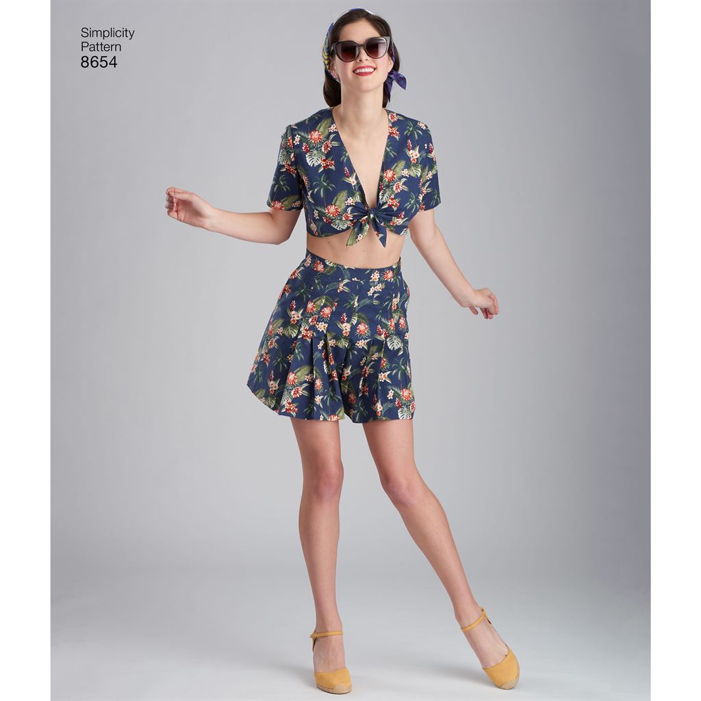 Simplicity Pattern 8654 Womens Vintage Skirt Shorts and Tie Top Image 1 From Patternsandplains.com