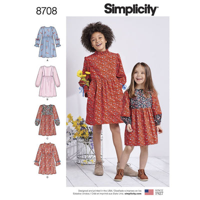 Simplicity Pattern 8708 Childs and Girls Dress with Sleeve Variations Image 1 From Patternsandplains.com
