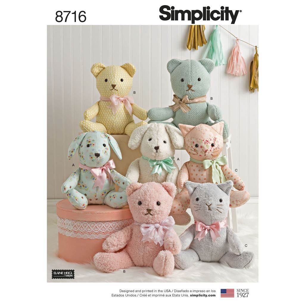 Simplicity Pattern 8716 Stuffed Animals Image 1 From Patternsandplains.com