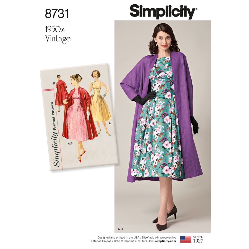 Simplicity Pattern 8731 Womens Vintage Dress and Lined Coat Image 1 From Patternsandplains.com