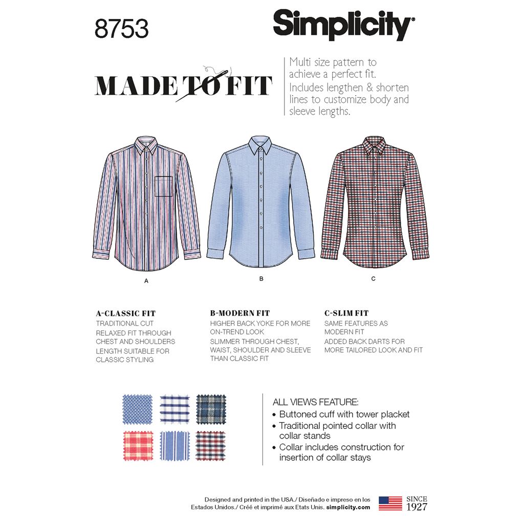 Simplicity Pattern 8753 Mens Classic Modern and Slim Fit Shirt Image 1 From Patternsandplains.com