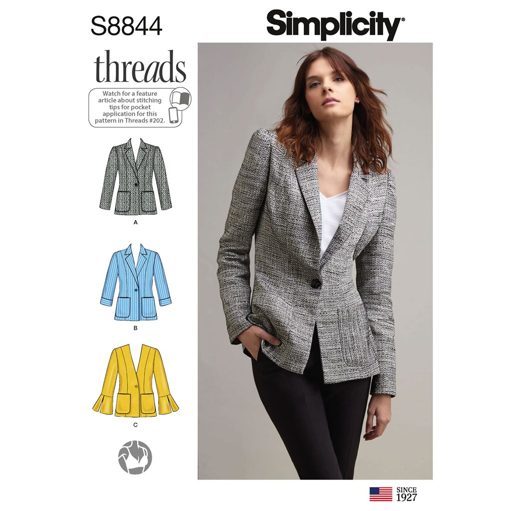 Simplicity Pattern S8844 Misses Miss Petite Unlined Blazer 8844 Image 1 From Patternsandplains.com