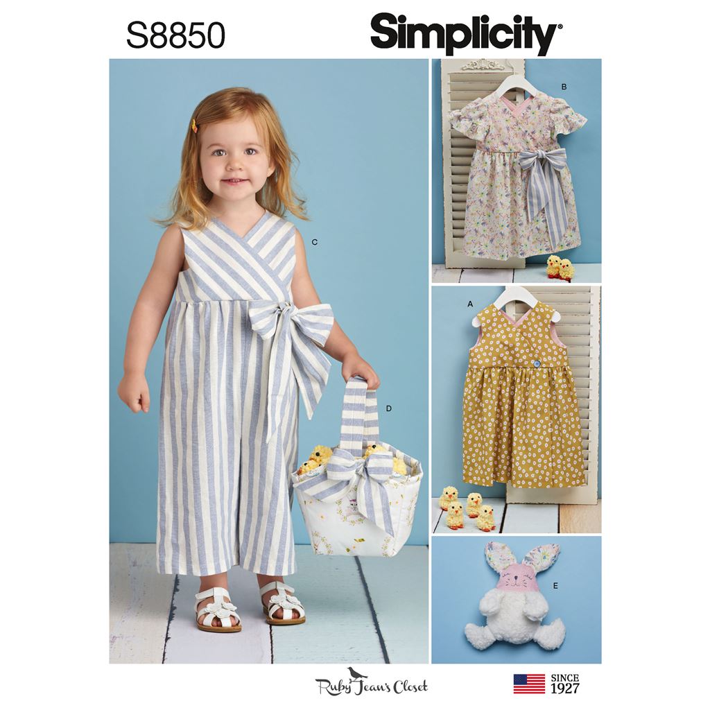 Simplicity Pattern S8850 Toddlers Dress Jumpsuit Basket and Toy 8850 Image 1 From Patternsandplains.com