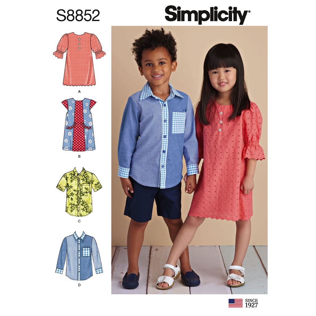 Simplicity Pattern S8852 Childs Dresses and Shirt 8852 Image 1 From Patternsandplains.com