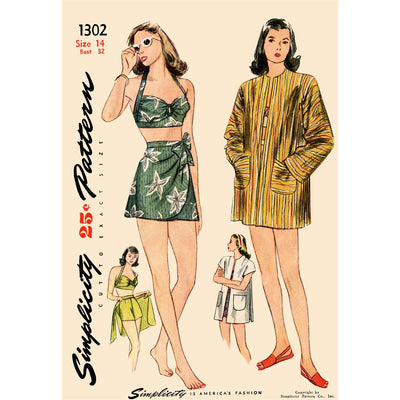 Simplicity Sewing Pattern S8932 Misses Vintage Bikini Top Shorts Wrap Skirt and Coat 8932 Image 2 From Patternsandplains.com