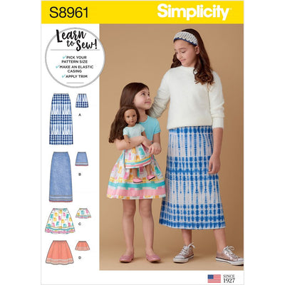 Simplicity Sewing Pattern S8961 Childrens Girls and Dolls Skirts 8961 Image 1 From Patternsandplains.com