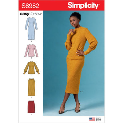 Simplicity Sewing Pattern S8982 Misses Knit Two Piece Sweater Dress Tops Skirts 8982 Image 1 From Patternsandplains.com