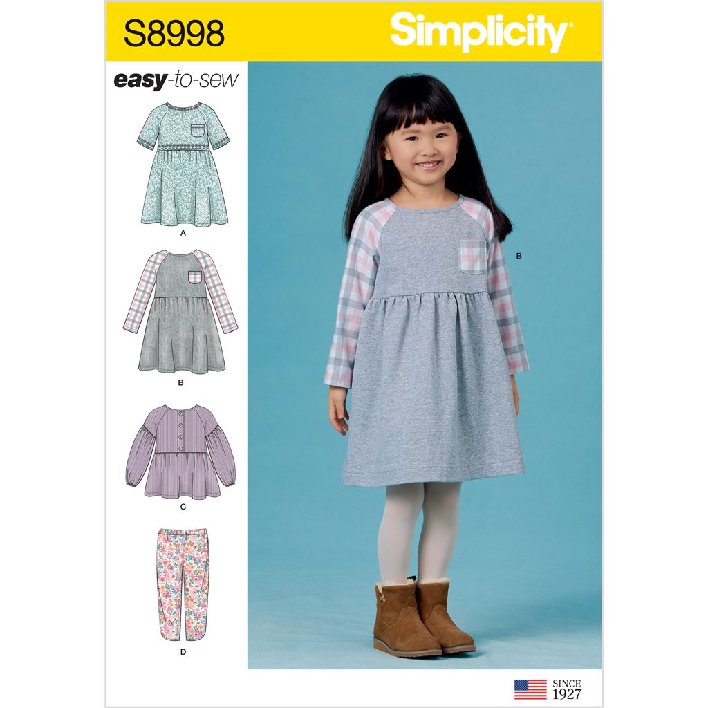 Simplicity Sewing Pattern S8998 Childrens Easy To Sew Sportswear Dress Top Pants 8998 Image 1 From Patternsandplains.com