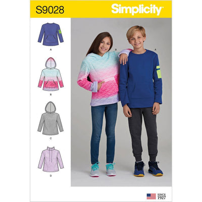 Simplicity Sewing Pattern S9028 Girls and Boys Knot Tops with Hoodie 9028 Image 1 From Patternsandplains.com