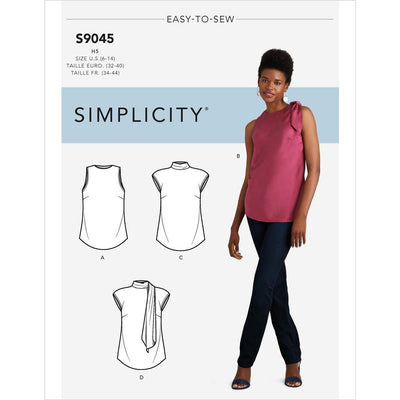 Simplicity Sewing Pattern S9045 Misses Tops With Optional Neck Ties 9045 Image 1 From Patternsandplains.com