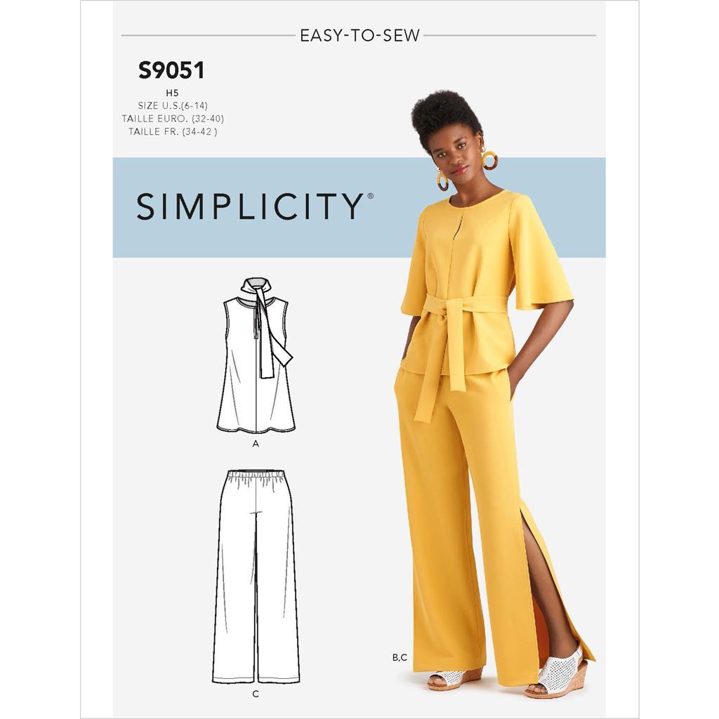 Simplicity Sewing Pattern S9051 Misses Tops Belt or Scarf and Pants 9051 Image 1 From Patternsandplains.com