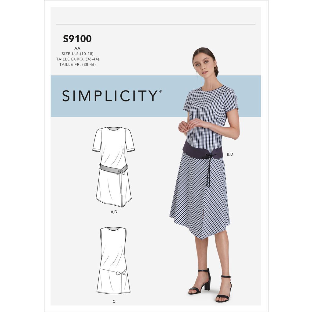 Simplicity Sewing Pattern S9100 Misses and Womens Dress With Skirt and Sleeve Variations and Belt 9100 Image 1 From Patternsandplains.com