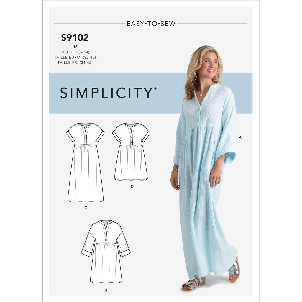 Simplicity Sewing Pattern S9102 Misses Caftan and Dresses 9102 Image 1 From Patternsandplains.com