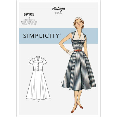 Simplicity Sewing Pattern S9105 Misses Vintage Dress With Detachable Collar 9105 Image 1 From Patternsandplains.com