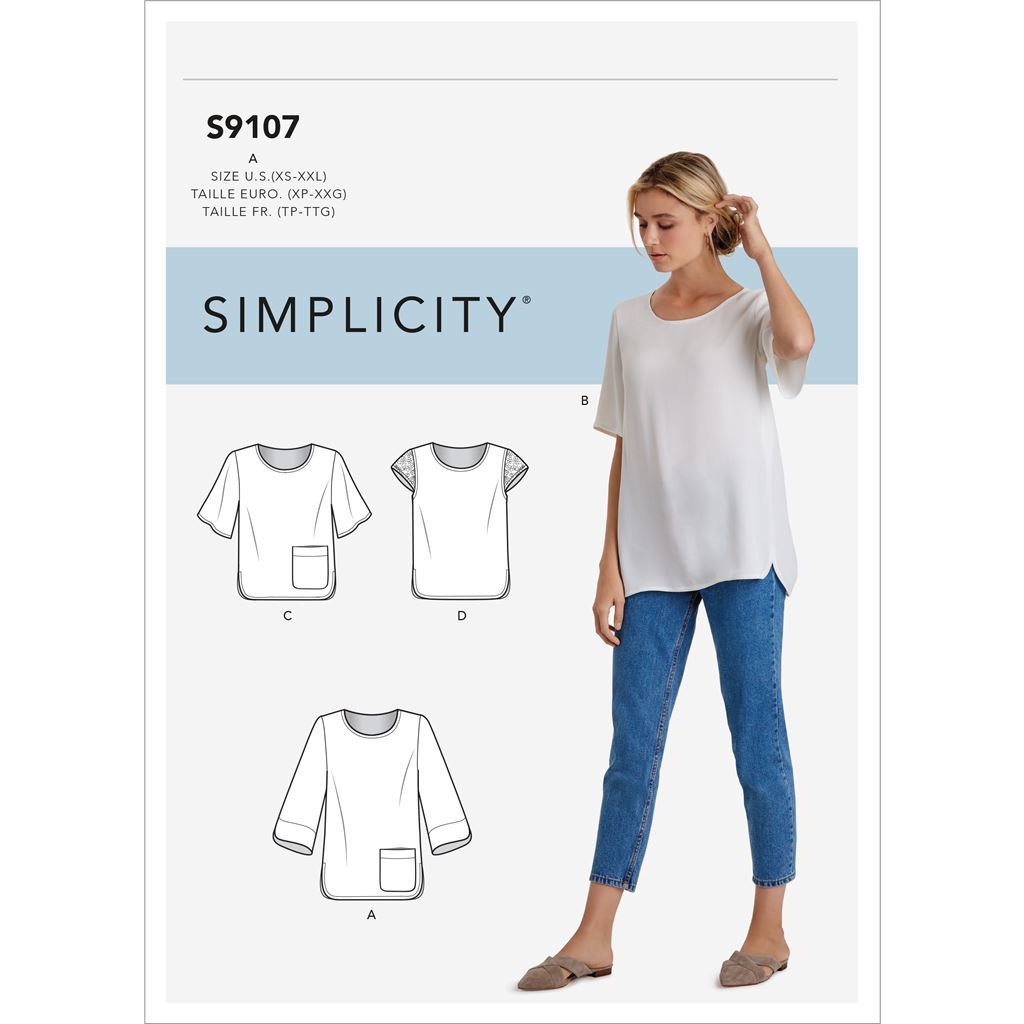 Simplicity Sewing Pattern S9107 Misses Tops With Sleeve and Length Variation 9107 Image 1 From Patternsandplains.com