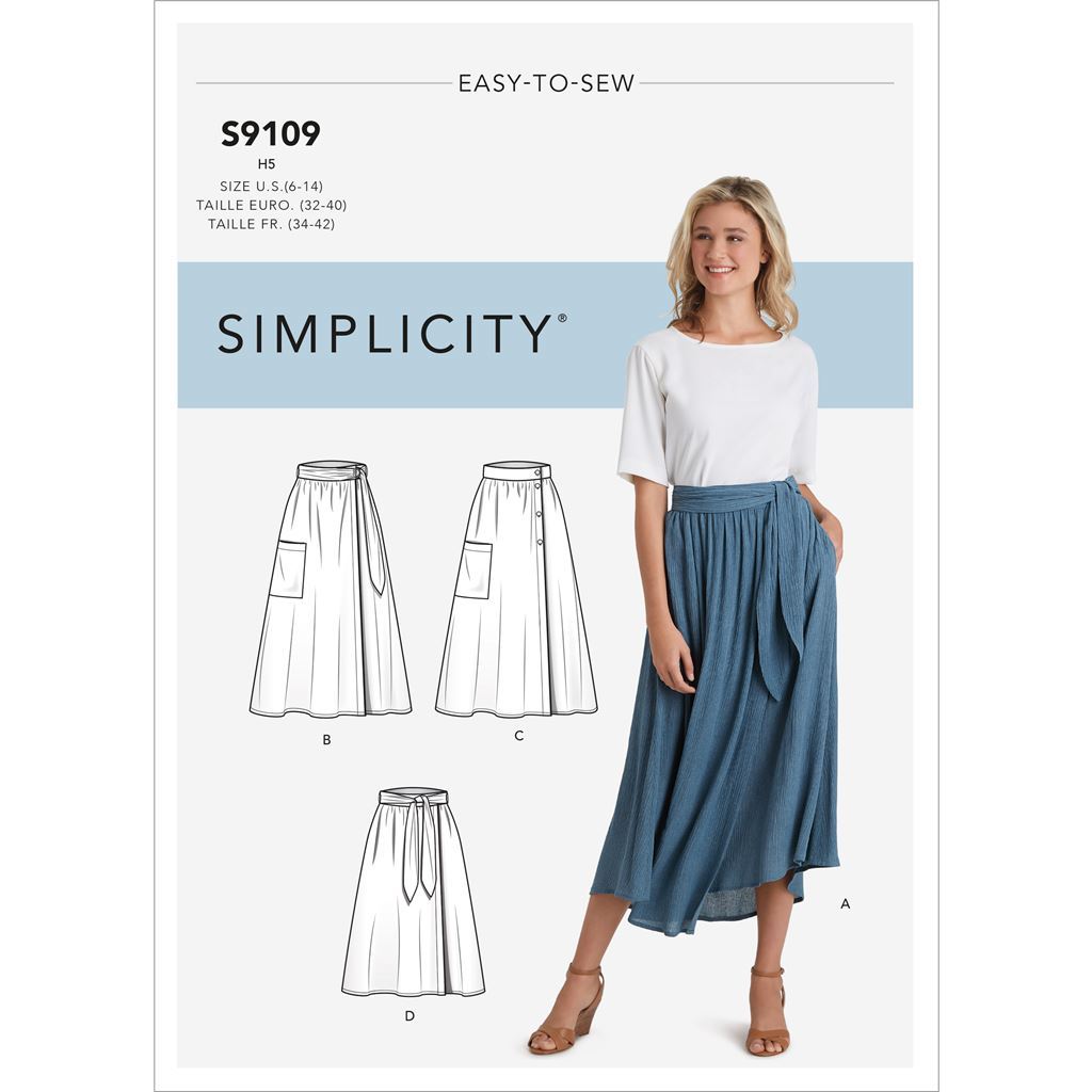 Simplicity Sewing Pattern S9109 Misses Wrap Skirts In Various Lengths With Tie Options 9109 Image 1 From Patternsandplains.com