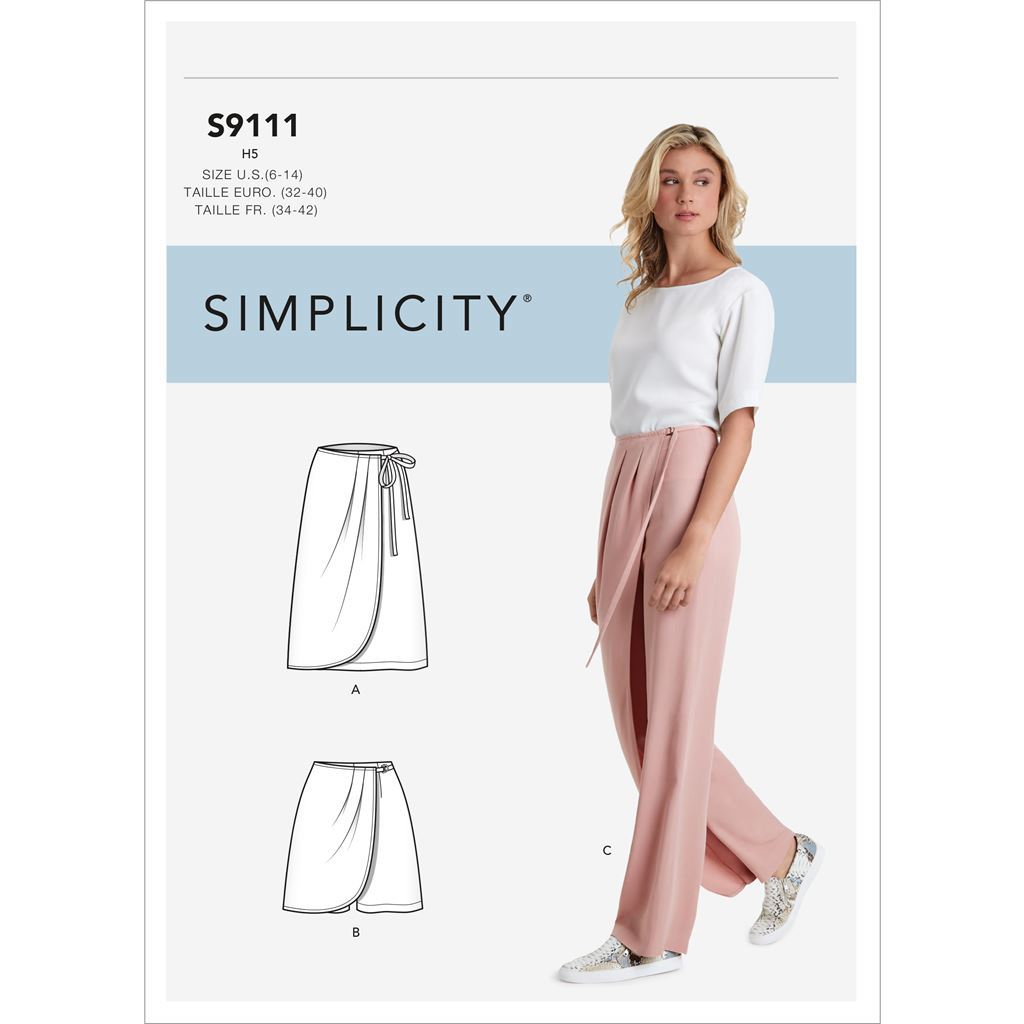 Simplicity Sewing Pattern S9111 Misses Faux Wrap Pants Skirt and Shorts 9111 Image 1 From Patternsandplains.com