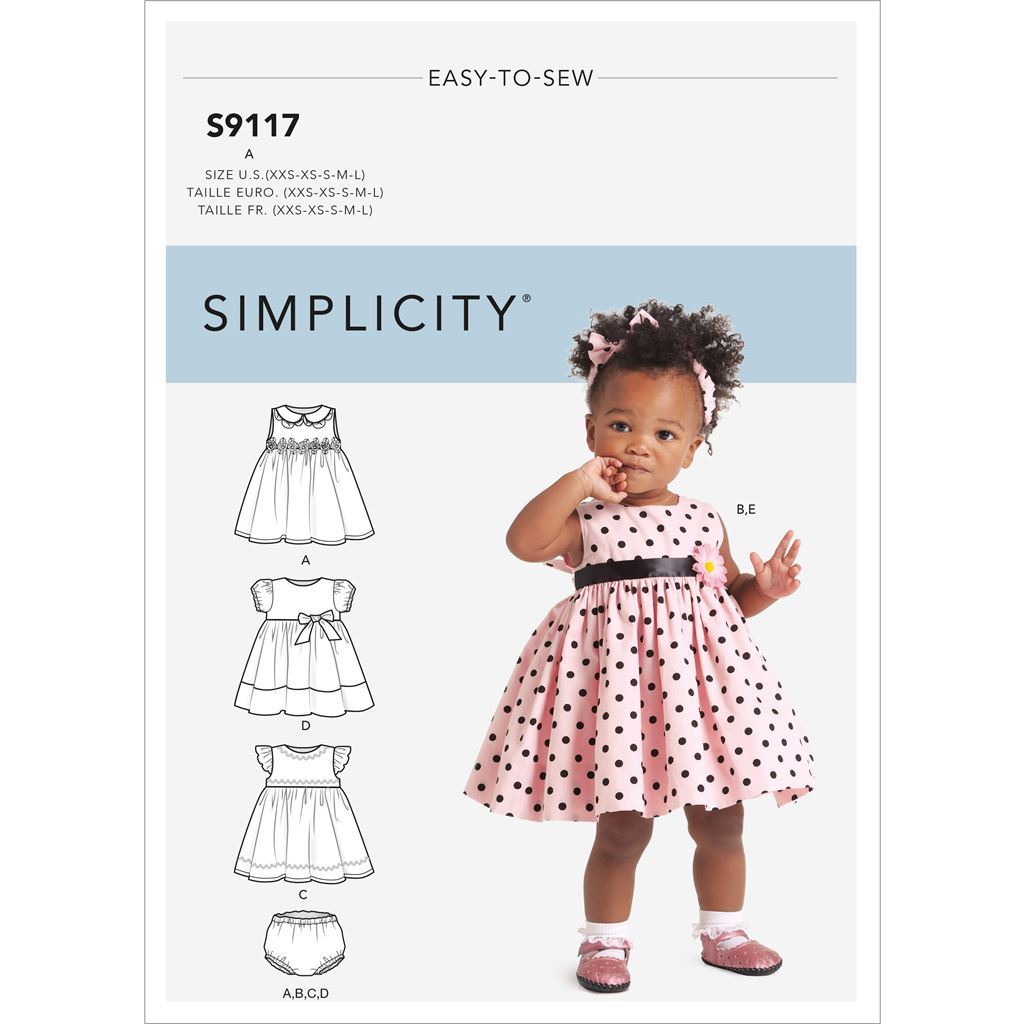 Simplicity Sewing Pattern S9117 Babies Dresses Panties and Headband 9117 Image 1 From Patternsandplains.com