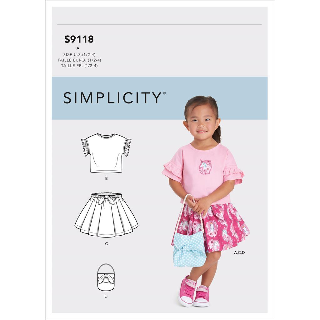 Simplicity Sewing Pattern S9118 Toddlers Tops Skirts and Purse 9118 Image 1 From Patternsandplains.com