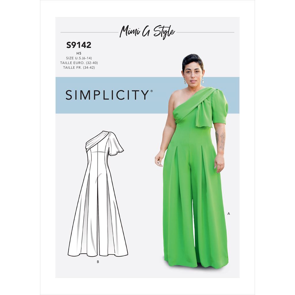 Simplicity Sewing Pattern S9142 Misses' Jumpsuit With One Shoulder Drape 9142 - Patterns and Plains Simplicity Sewing Pattern S9142 Misses' Jumpsuit With One Shoulder Drape 9142 - Patterns and Plains