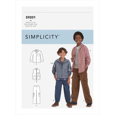 Simplicity Sewing Pattern S9201 Childrens and Boys Shirt Vest and Pull On Pants 9201 Image 1 From Patternsandplains.com