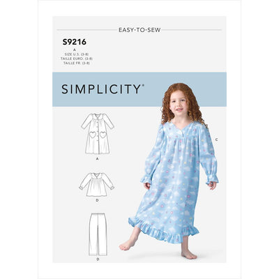 Simplicity Sewing Pattern S9216 Childrens Robe Gowns Top and Pants 9216 Image 1 From Patternsandplains.com