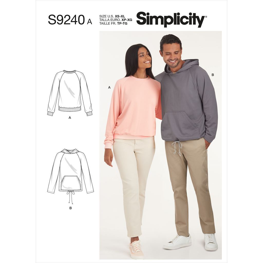 Simplicity Sewing Pattern S9240 Unisex Raglan Pullover Shirts 9240 Image 1 From Patternsandplains.com