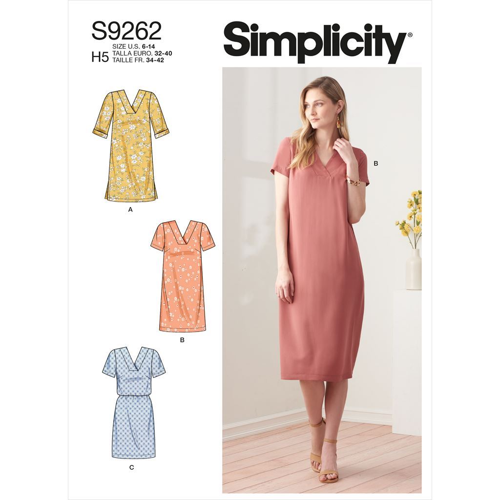Simplicity Sewing Pattern S9262 Misses V neckline Shift Dresses 9262 Image 1 From Patternsandplains.com