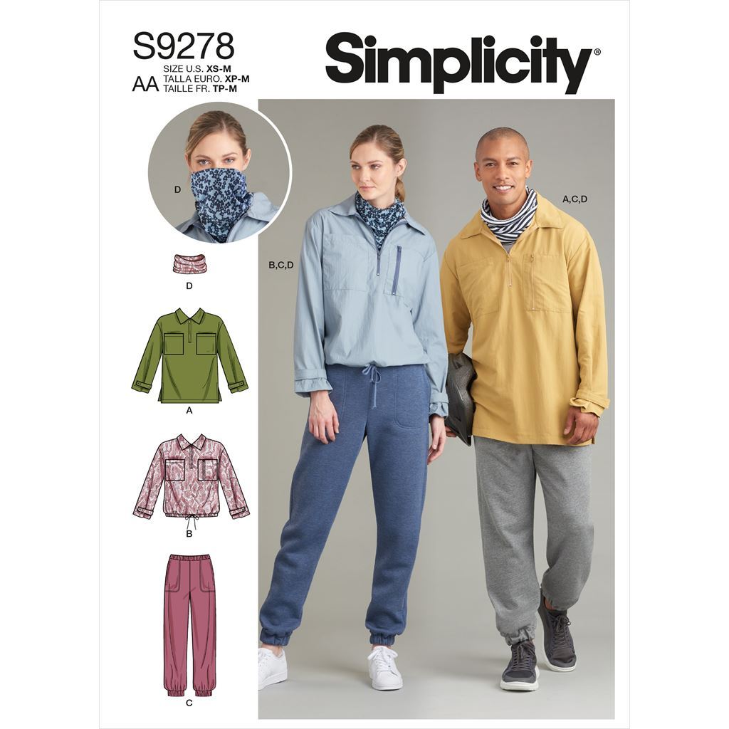 Simplicity Sewing Pattern S9278 Unisex Tops In Two Lengths Pants and Neckpiece 9278 Image 1 From Patternsandplains.com