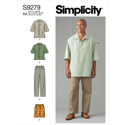 Simplicity Sewing Pattern S9279 Mens Shirt In Two Lengths Pants and Shorts 9279 Image 1 From Patternsandplains.com