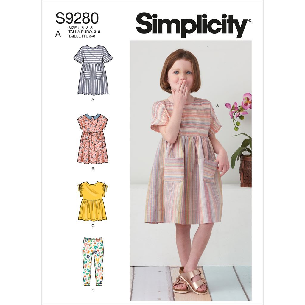 Simplicity Sewing Pattern S9280 Children's Dresses, Top & Leggings 9280 -  Patterns and Plains