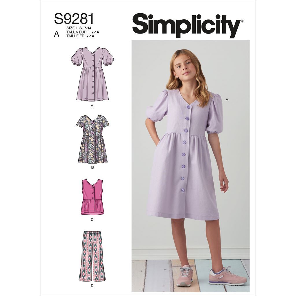 Simplicity Sewing Pattern S9281 Girls Dresses Top and Pants 9281 Image 1 From Patternsandplains.com