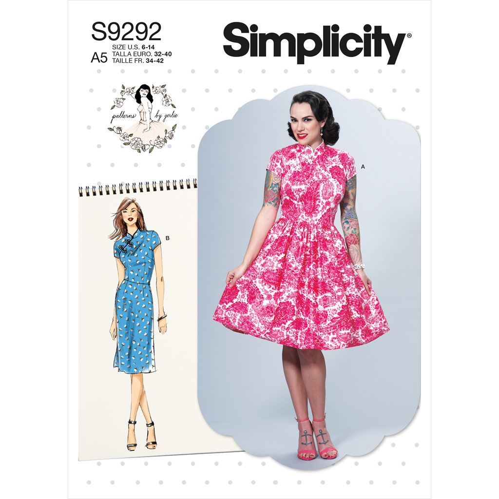 Simplicity Sewing Pattern S9292 Misses Dresses With Mandarin Collar and Skirt Options 9292 Image 1 From Patternsandplains.com