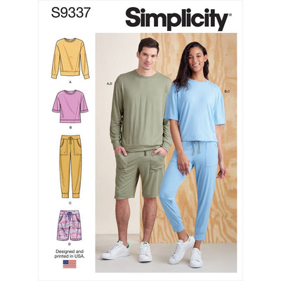 Simplicity Sewing Pattern S9337 Unisex Knits Only Tops Pants and Shorts 9337 Image 1 From Patternsandplains.com
