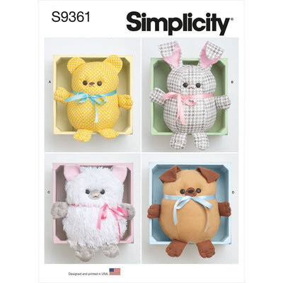 Simplicity Sewing Pattern S9361 Plush Bear Bunny Kitten and Pup 9361 Image 1 From Patternsandplains.com