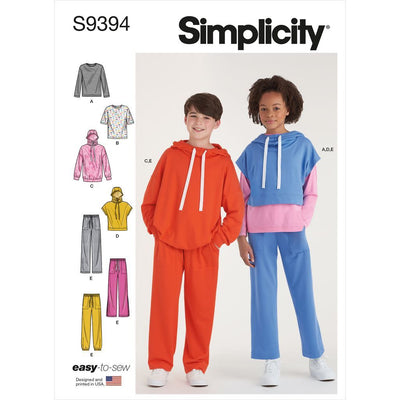 Simplicity Sewing Pattern S9394 Boys and Girls Oversized Knit Hoodies Pants and Tops 9394 Image 1 From Patternsandplains.com