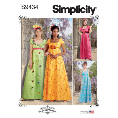 Simplicity Sewing Pattern S9434 Misses and Womens Regency Era Style Dresses 9434 Image 1 From Patternsandplains.com